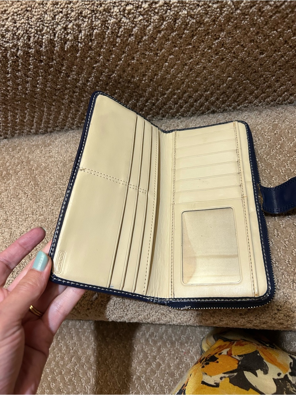 Coach Navy Orange White C Signature Zip Wallet. Like New. License window coin - Picture 5 of 8